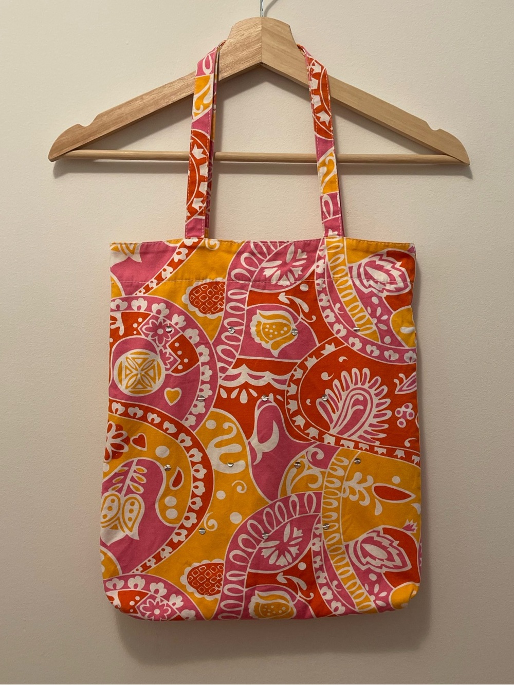 Vintage Pink, Orange & Yellow Paisley Tote